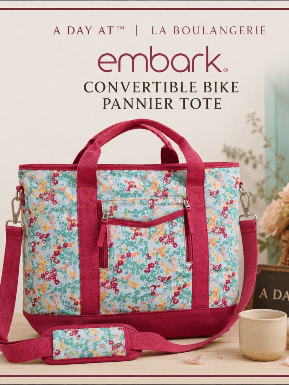 Embark Convertible Bike Pannier Tote Floral Shoulder Bag Hidden Rack Hooks